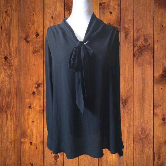 Who What Wear Tops - Who What Wear Women's XXL Pullover Black Tie Front Blouse Career Office Classic